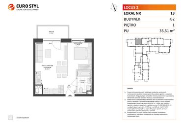 Rzut - Mieszkanie na sprzedaż 1 pokój o powierzchni 35,51 m² - numer 13 w Locus 2 bud. B2