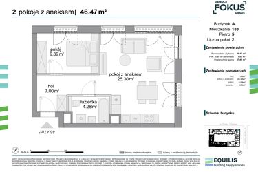 Rzut - Mieszkanie na sprzedaż 2 pokoje o powierzchni 46,47 m² - numer 183 w Osiedle Fokus Ursus