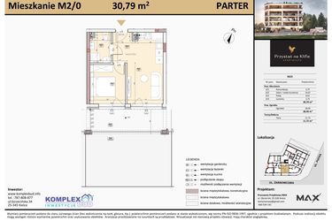 Rzut - Mieszkanie na sprzedaż 2 pokoje o powierzchni 30,87 m² - numer M2 w Przystań na Klifie