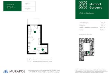 Rzut - Mieszkanie na sprzedaż 1 pokój o powierzchni 27,67 m² - numer 1.B.1.14 w Murapol Gardenia
