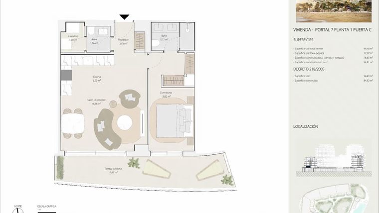 Rzut - Mieszkanie na sprzedaż 1 pokój o powierzchni 84 m² - numer P7P1P-C w Termica Beach