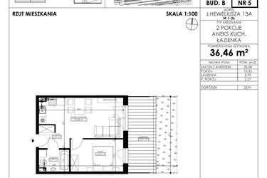 Rzut - Mieszkanie na sprzedaż 2 pokoje o powierzchni 36,46 m² - numer JAR-II-B-LM-M5 w Osiedle JAR Heweliusza etap II