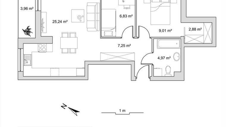 Rzut - Mieszkanie na sprzedaż 3 pokoje o powierzchni 56,18 m² - numer 6.13 w Vela Park bud. 6