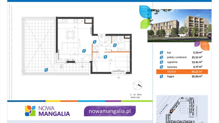 Rzut - Mieszkanie na sprzedaż 2 pokoje o powierzchni 48,89 m² - numer 153 w Nowa Mangalia