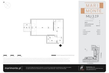 Rzut - Mieszkanie na sprzedaż 1 pokój o powierzchni 43,41 m² - numer MU.3.19 w Marimonte - apartamenty inwestycyjne