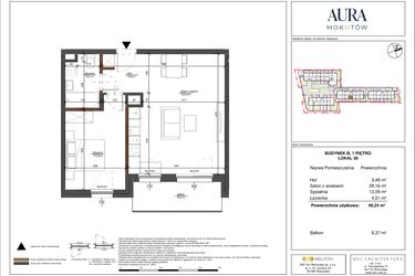 Rzut - Mieszkanie na sprzedaż 2 pokoje o powierzchni 49,33 m² - numer 56 w Aura Mokotów II