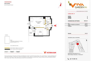 Rzut - Mieszkanie na sprzedaż 2 pokoje o powierzchni 36,16 m² - numer 37 w Viva Garden 14