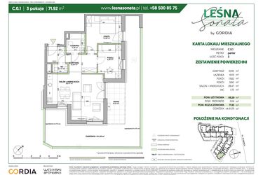Rzut - Mieszkanie na sprzedaż 3 pokoje o powierzchni 71,92 m² - numer C.0.1 w Leśna Sonata