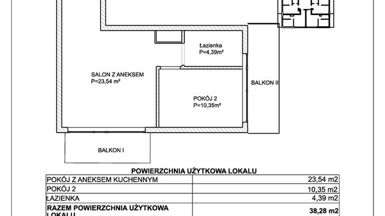Rzut - Mieszkanie na sprzedaż 2 pokoje o powierzchni 38,28 m² - numer M11 w SUNDAY Resort Ustronie Morskie II