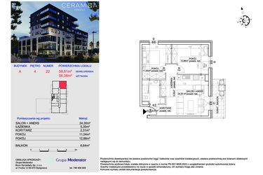 Rzut - Mieszkanie na sprzedaż 3 pokoje o powierzchni 56,38 m² - numer 22 w Ceramika