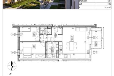 Rzut - Mieszkanie na sprzedaż 3 pokoje o powierzchni 70,26 m² - numer M.B6.01.36 w Osiedle Harmonia bud. B6