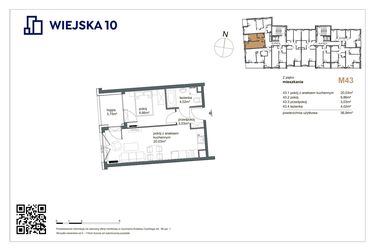 Rzut - Mieszkanie na sprzedaż 2 pokoje o powierzchni 36,94 m² - numer 43 w Wiejska 10