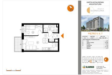 Rzut - Mieszkanie na sprzedaż 2 pokoje o powierzchni 37,44 m² - numer 116 w Osiedle Słoneczna