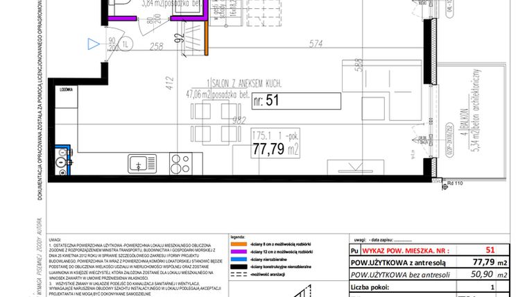Rzut - Mieszkanie na sprzedaż 1 pokój o powierzchni 77,79 m² - numer 51 w Strumykowa