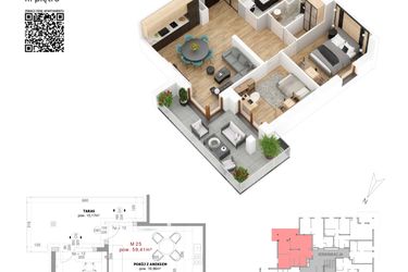 Rzut - Mieszkanie na sprzedaż 3 pokoje o powierzchni 59,41 m² - numer 25 w Villa Park - Etap IV