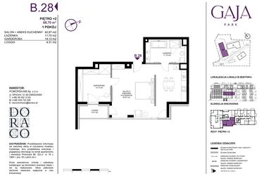 Rzut - Mieszkanie na sprzedaż 2 pokoje o powierzchni 68,7 m² - numer B.28 w Gaja Park
