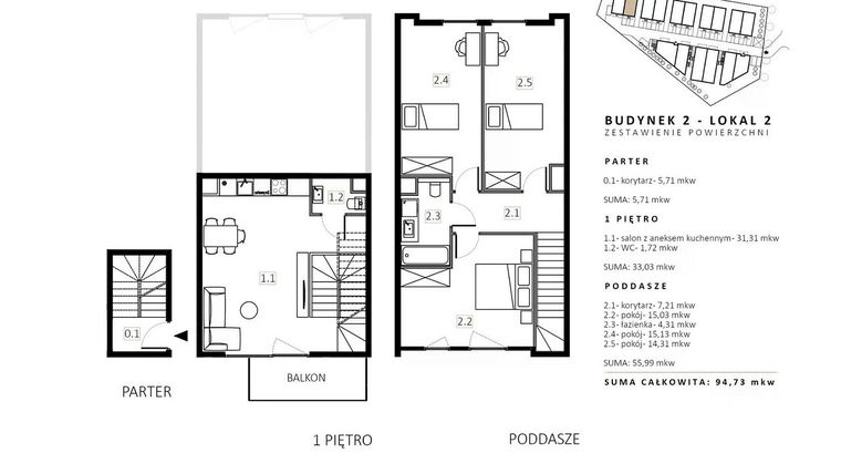 Rzut - Mieszkanie na sprzedaż 3 pokoje o powierzchni 96,1 m² - numer B2/M2 w Wille Estezja