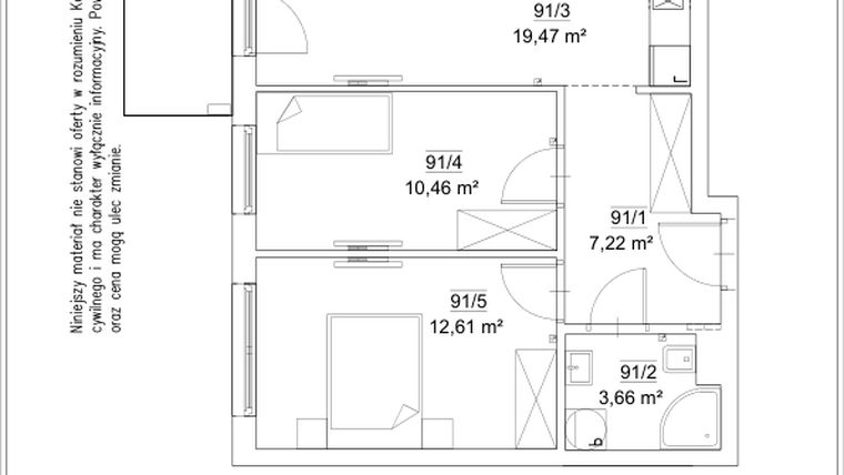 Rzut - Mieszkanie na sprzedaż 3 pokoje o powierzchni 53,42 m² - numer 5B/91 w FORTnatura etap II