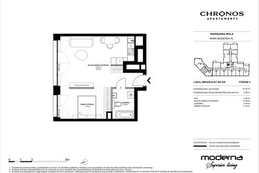 Rzut - Mieszkanie na sprzedaż 2 pokoje o powierzchni 44,39 m² - numer 520 w Chronos etap II