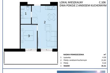 Rzut - Mieszkanie na sprzedaż 2 pokoje o powierzchni 35,31 m² - numer C.106 w Perłowa Przystań - Sianożęty - etap III