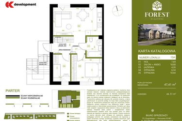 Rzut - Mieszkanie na sprzedaż 3 pokoje o powierzchni 47,41 m² - numer 13A w Wiązowna Forest