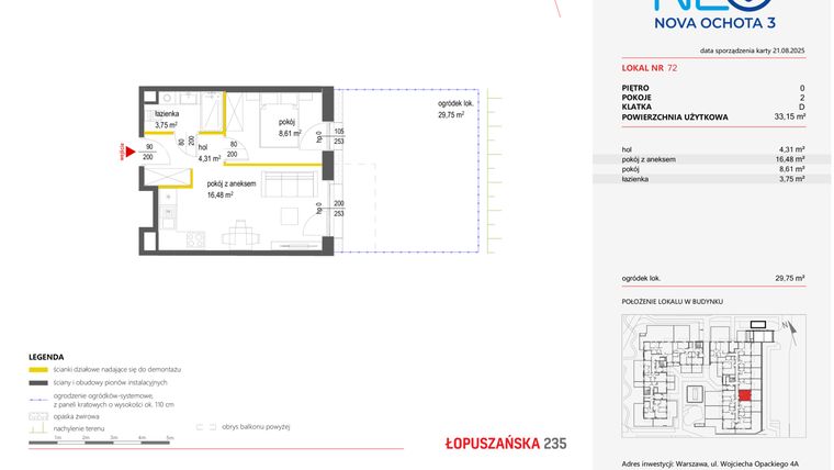 Rzut - Mieszkanie na sprzedaż 2 pokoje o powierzchni 33,15 m² - numer 72 w Neo Nova Ochota 3