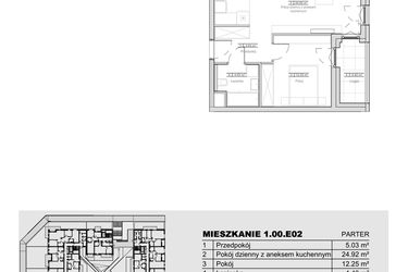 Rzut - Mieszkanie na sprzedaż 2 pokoje o powierzchni 46,63 m² - numer 1.00.E02 w Ogrody Andersa III