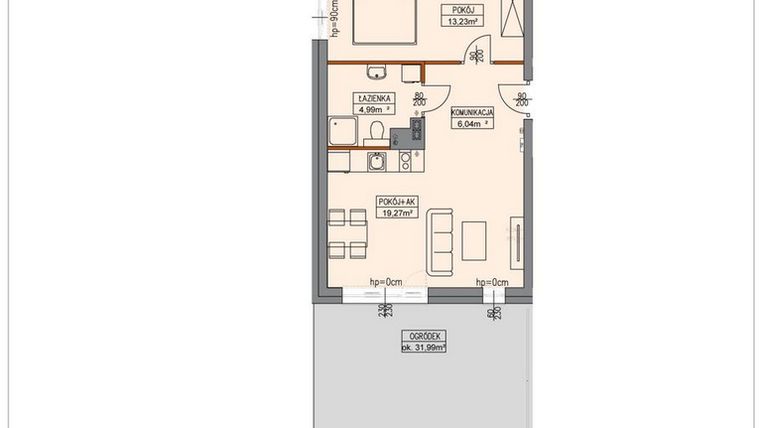 Rzut - Mieszkanie na sprzedaż 2 pokoje o powierzchni 43,67 m² - numer B3.0.5.2a w Stegna Park II