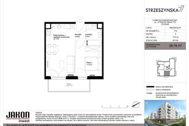 Rzut - Mieszkanie na sprzedaż 2 pokoje o powierzchni 38,78 m² - numer 77D.21 w Strzeszyńska 77