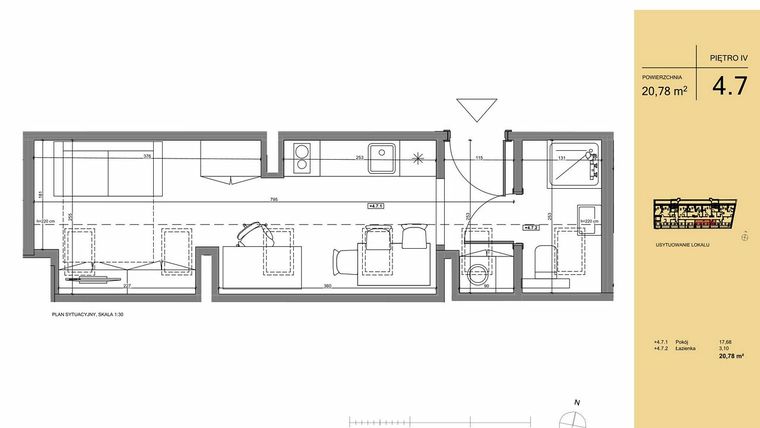 Rzut - Mieszkanie na sprzedaż 1 pokój o powierzchni 20,78 m² - numer 4.7 w Rezydencja San Petrus