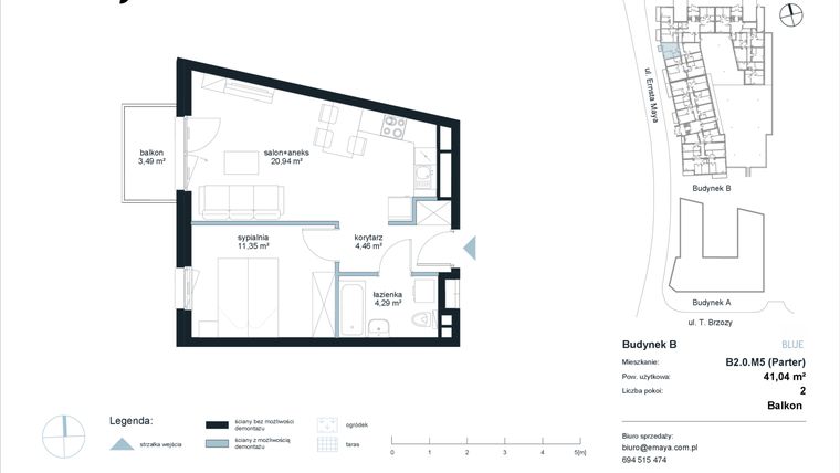 Rzut - Mieszkanie na sprzedaż 2 pokoje o powierzchni 41,04 m² - numer B2.0.M5 w EMaya