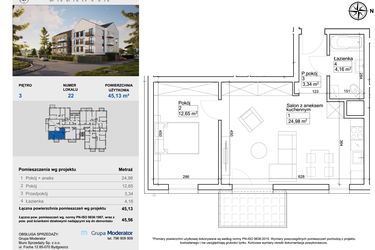 Rzut - Mieszkanie na sprzedaż 2 pokoje o powierzchni 45,35 m² - numer 22 w Balantia