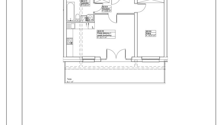 Rzut - Mieszkanie na sprzedaż 2 pokoje o powierzchni 49,81 m² - numer 50.2 w Osiedle przy Puszczy