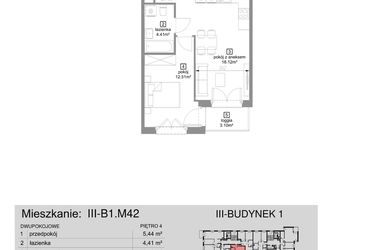 Rzut - Mieszkanie na sprzedaż 2 pokoje o powierzchni 40,48 m² - numer III-B1.M42 w Strefa Cegielnia 3