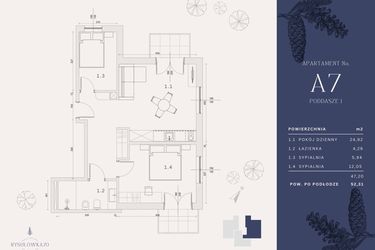 Rzut - Mieszkanie na sprzedaż 4 pokoje o powierzchni 48,46 m² - numer A7 w Rysulówka 70