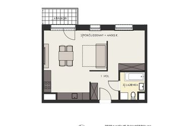 Rzut - Mieszkanie na sprzedaż 2 pokoje o powierzchni 46,4 m² - numer 45 w Osiedle Platinum III