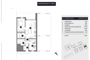 Rzut - Mieszkanie na sprzedaż 3 pokoje o powierzchni 63,02 m² - numer M5A w Rudava Park