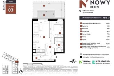 Rzut - Mieszkanie na sprzedaż 2 pokoje o powierzchni 48,19 m² - numer A3 w Nowy Reden