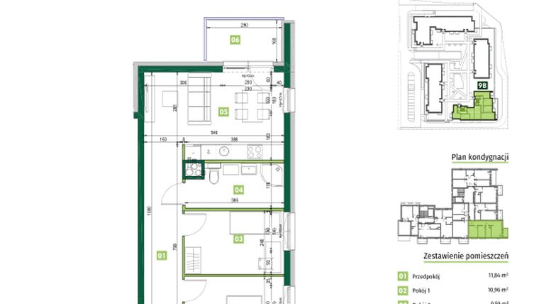 Rzut - Mieszkanie na sprzedaż 3 pokoje o powierzchni 56,25 m² - numer 9B.19 w Zielona Przystań etap III