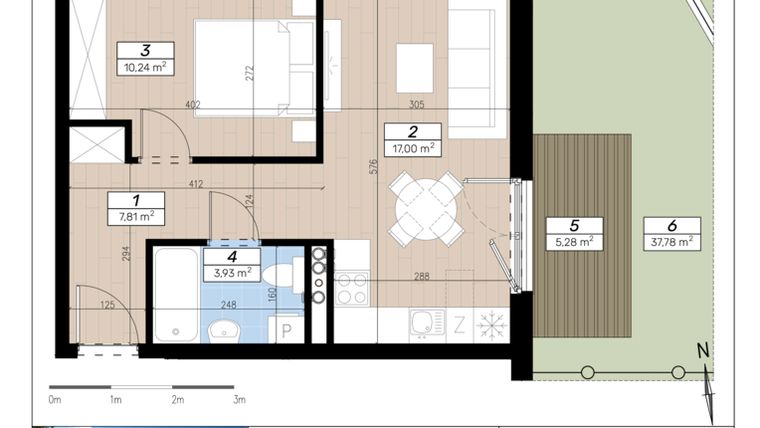 Rzut - Mieszkanie na sprzedaż 2 pokoje o powierzchni 38,98 m² - numer F/0/1 w Limone