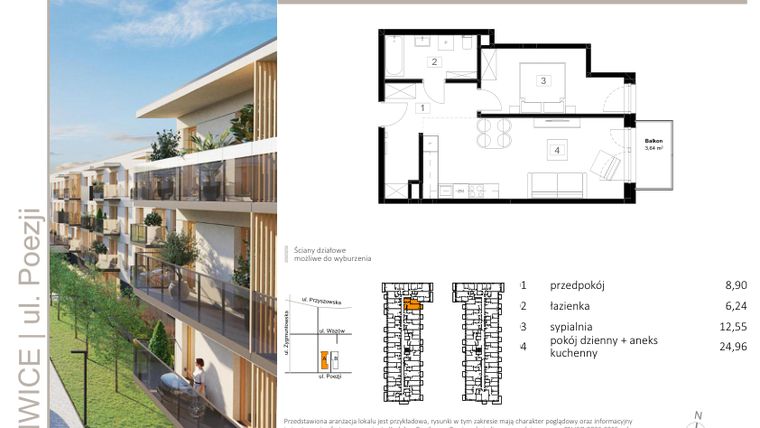 Rzut - Mieszkanie na sprzedaż 2 pokoje o powierzchni 52,56 m² - numer A.46 w Poezji