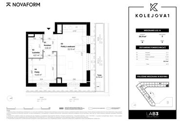 Rzut - Mieszkanie na sprzedaż 2 pokoje o powierzchni 39,19 m² - numer A-02-16 w Kolejova 1