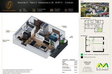 Rzut - Mieszkanie na sprzedaż 2 pokoje o powierzchni 54,49 m² - numer M38 w Oleśnica Park