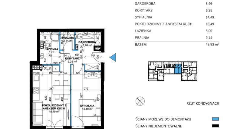 Rzut - Mieszkanie na sprzedaż 2 pokoje o powierzchni 49,83 m² - numer 23 w Comfort Corner