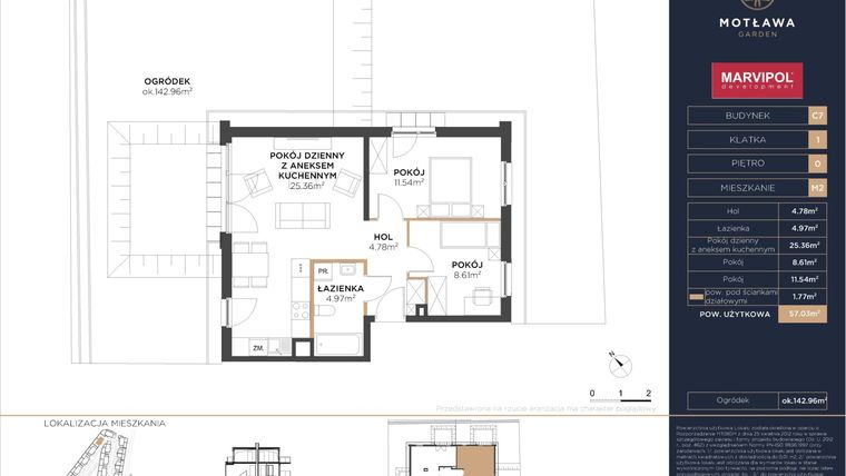 Rzut - Mieszkanie na sprzedaż 3 pokoje o powierzchni 56,67 m² - numer C7.M2 w Motława Garden