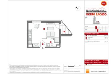 Rzut - Mieszkanie na sprzedaż 1 pokój o powierzchni 25,85 m² - numer A.1 w Dzielnica Mieszkaniowa Metro Zachód - etap 6