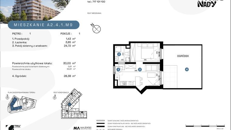 Rzut - Mieszkanie na sprzedaż 1 pokój o powierzchni 30 m² - numer A2.4.1.M9 w Nowe Promenady
