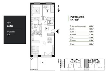 Rzut - Mieszkanie na sprzedaż 3 pokoje o powierzchni 67,19 m² - numer M.17 w Zielony Horyzont II