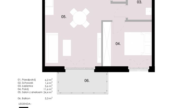 Rzut - Mieszkanie na sprzedaż 2 pokoje o powierzchni 49,31 m² - numer M4.03 w Wola Vert