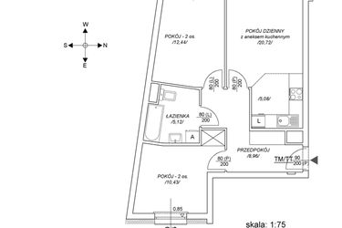 Rzut - Mieszkanie na sprzedaż 3 pokoje o powierzchni 57,67 m² - numer M2 w Osiedle Mała Dziesiąta etap II